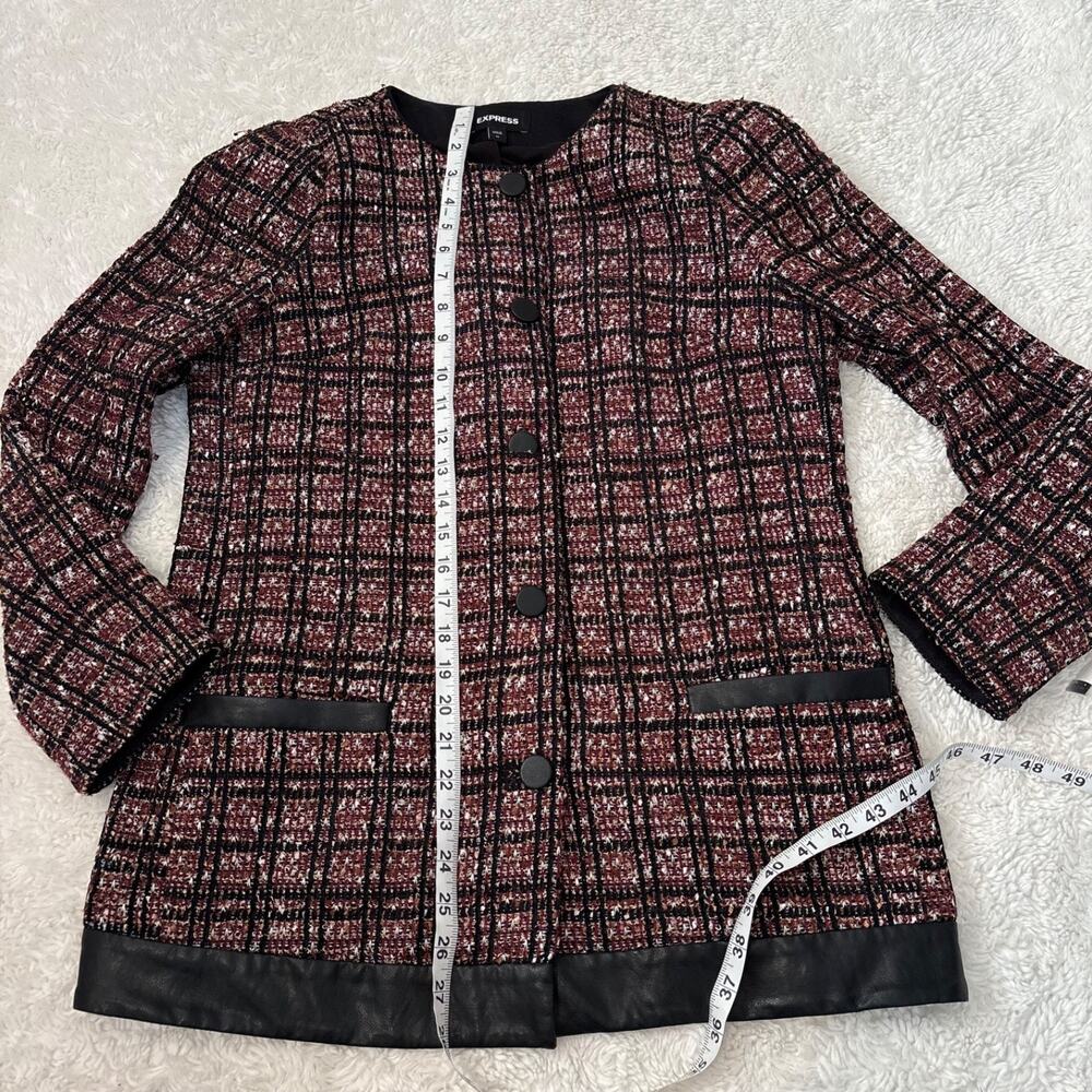 Express Womens Tweed Purple Plaid Blazer Preppy Business Career Work Wear Sz M - Picture 4 of 7